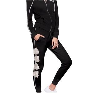 PINK Victoria's Secret Black Joggers with White Floral Design